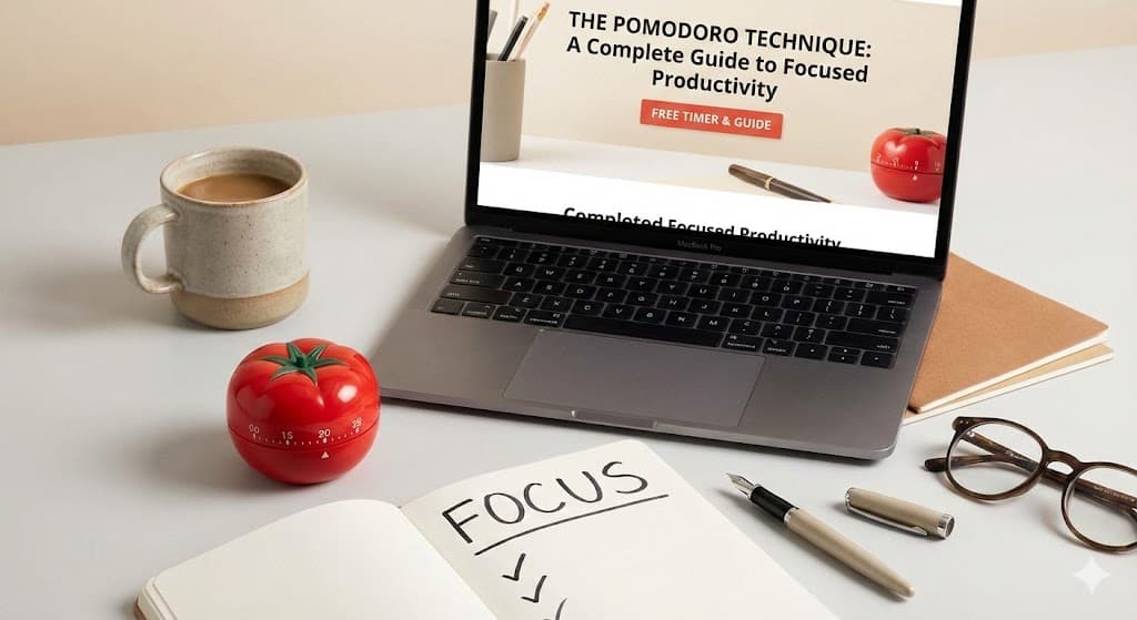 Timer showing 25-minute Pomodoro work session with tomato icon