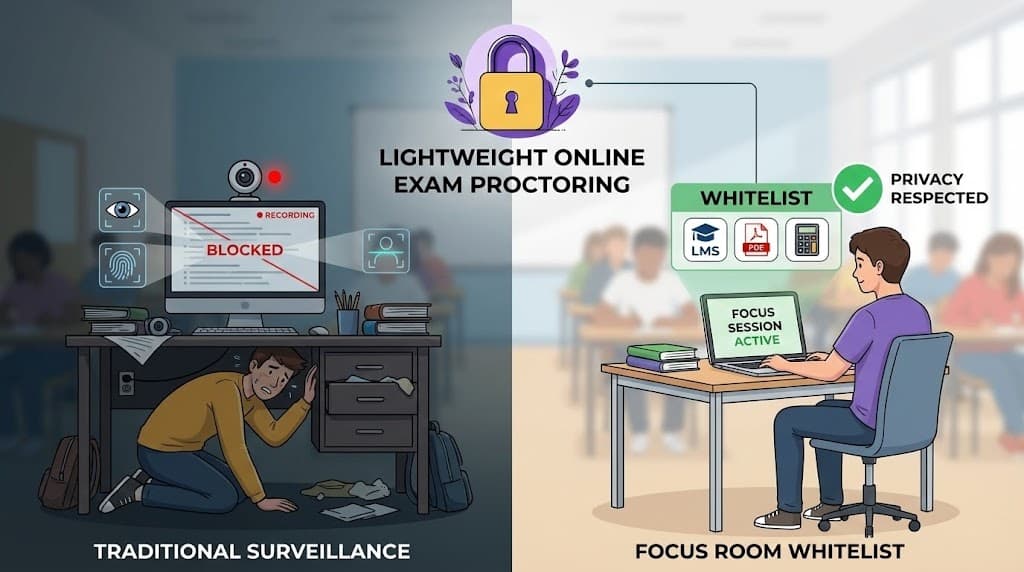 Lightweight Online Exam Proctoring: A Privacy-Friendly Alternative